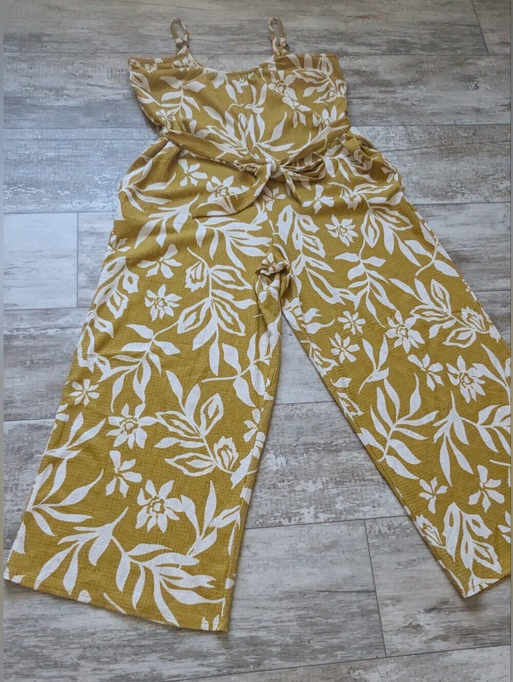 Yellow Floral Wide-Leg Jumpsuit with Self-Tie Waist - Picture 5 of 8